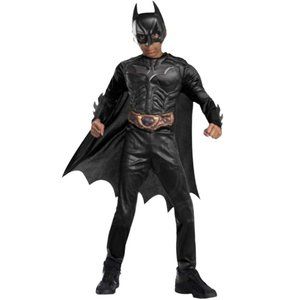 Boys Muscle Chest BATMAN Costume Size Sm 4/6 Med 8/10 Jumpsuit Cape Mask NWT